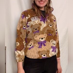 Vintage Northern Getaway Teddy Bear 1/4 Snap Fleece Pullover